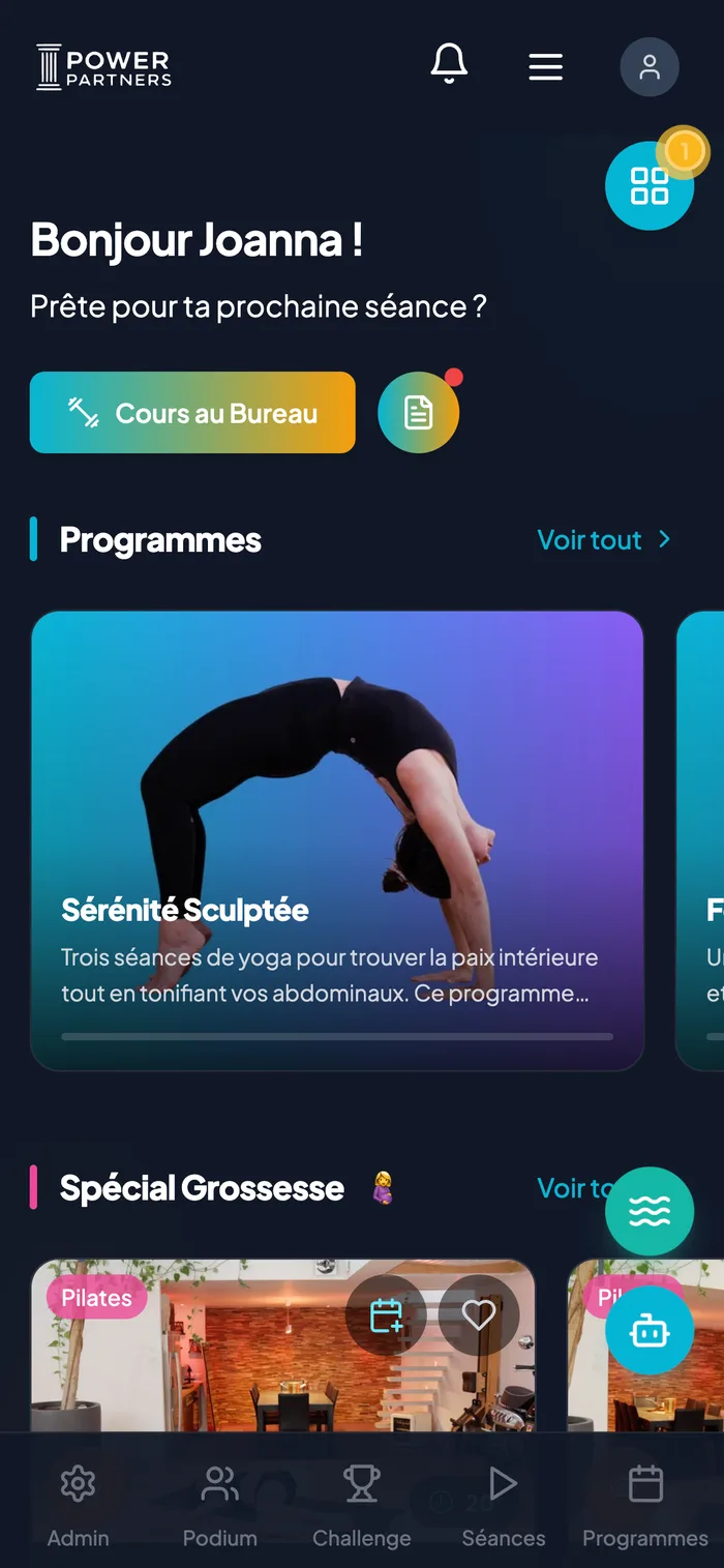 Accueil de l'application Power Partners avec les programmes proposés